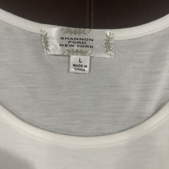 Shannon Ford New York Women's White Chiffon Overlay Cold Shoulder Blouse Size L - Picture 3 of 9